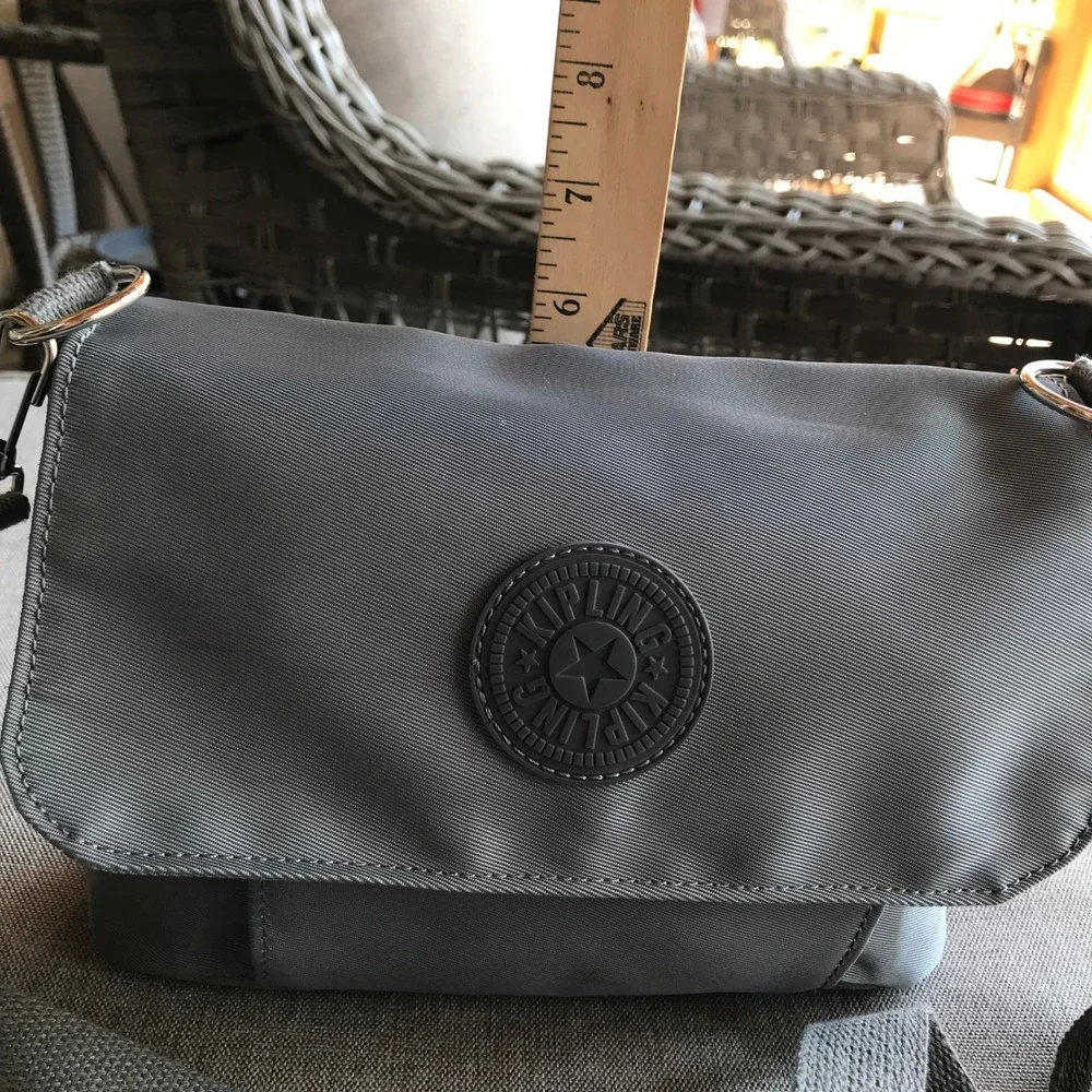 Kipling Grey Nylon Flap Crossbody Bag Small Messenger Shoulder‎ Bag